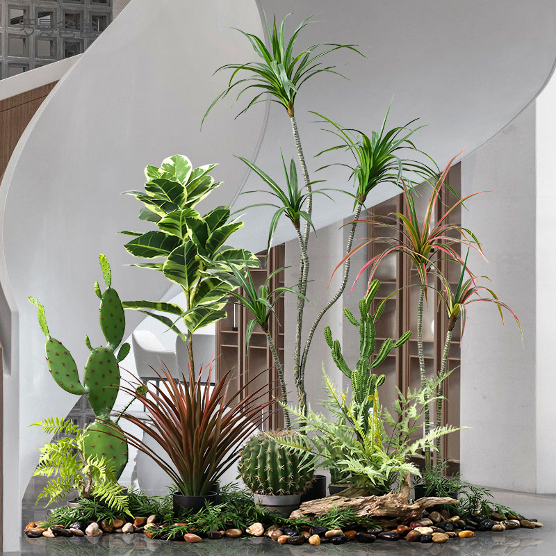 可代发 室楼梯下造景植物千年木落地绿植龙血树商场橱窗装饰