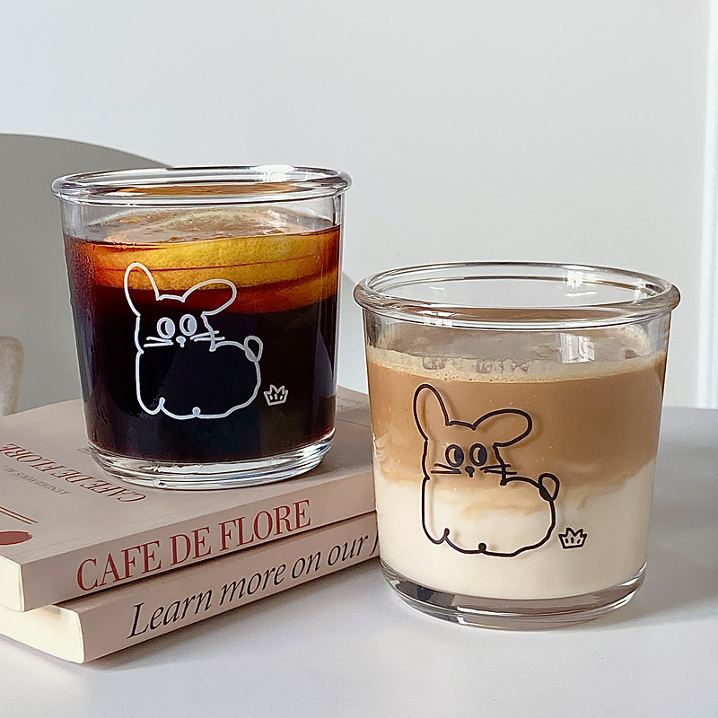 Glass Cup Korean Ins Style Glass Cold Extraction Coffee Cup Rabbit Water Cup Glass Large Capacity Drinking Cup