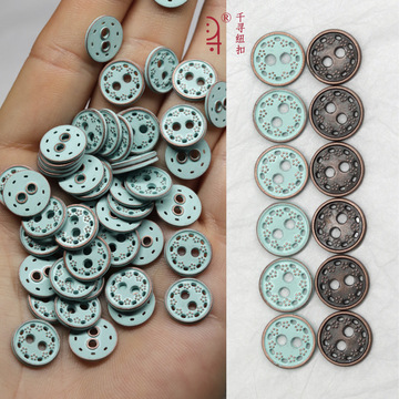 做旧喷色红古铜色金属两眼钮扣 新中式棉麻女士衬衫扣长裙开衫扣