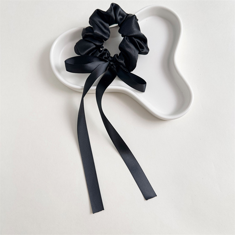 European and American Elegant Ribbon Girl's Double Ponytail Bow Ribbon Large Intestine Hair Band Female Satin Material Hair Tie Rope Rubber Band