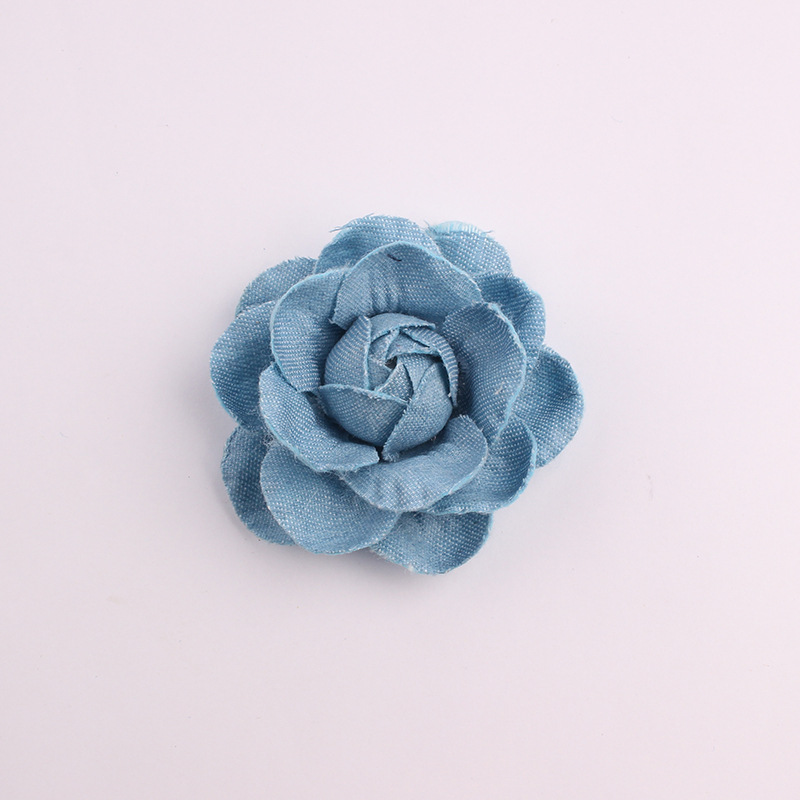 5cm牛仔布山茶花diy手工发饰半成品布艺花朵玫瑰花材料厂家批发