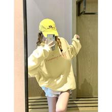 潮牌重磅宽松连帽卫衣女2025秋冬款多巴胺嫩黄色加绒加厚外套上衣