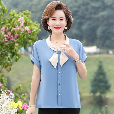 妈妈夏装韩版气质纯色t恤40岁50中年人女大码休闲时尚短袖上衣服