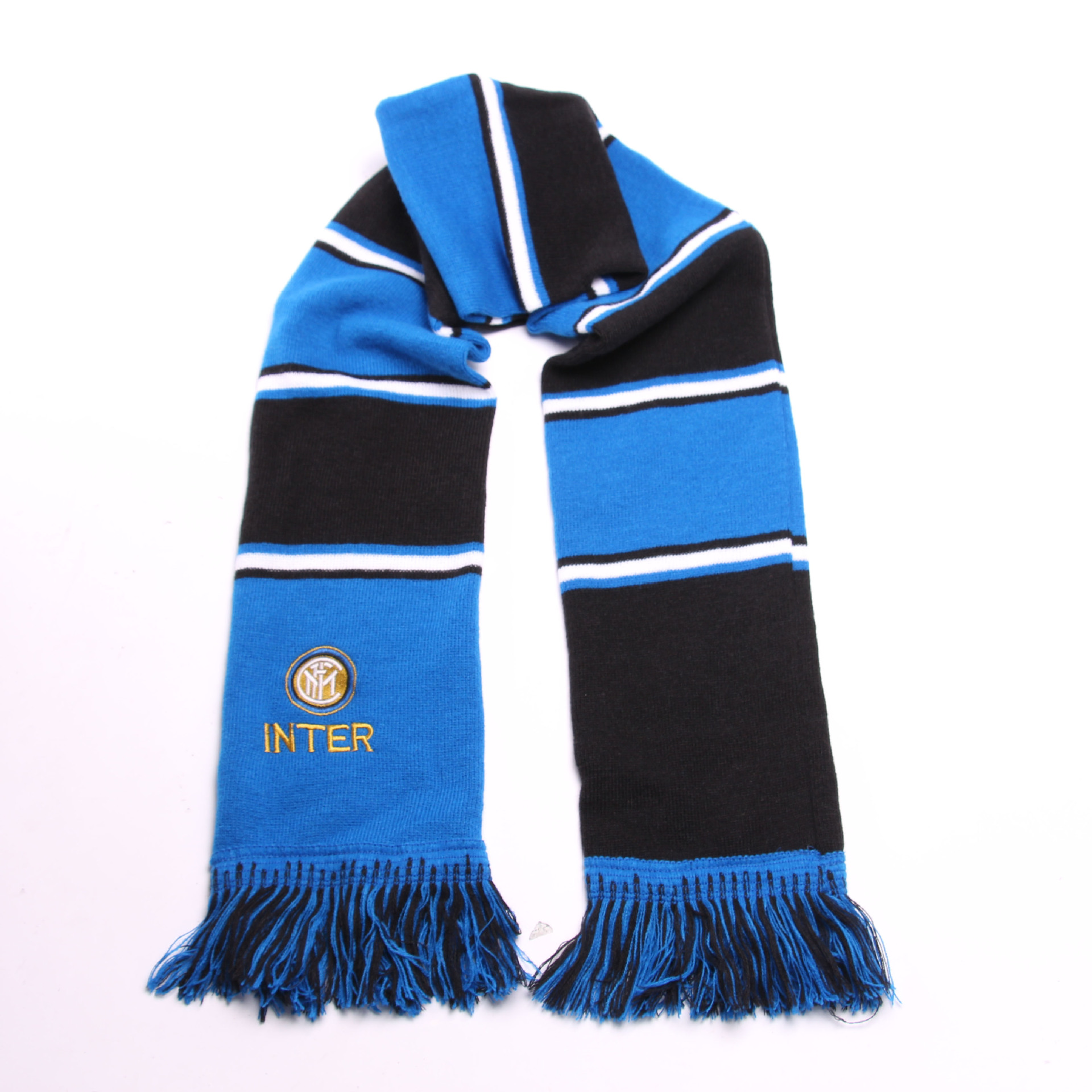 厂家直供各类球队logo绣花双层条纹针织足球围巾球迷围巾晴纶围巾采购