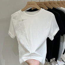 新中式白色短袖t恤女2024新款轻国风宽松打底衫气质上衣夏季