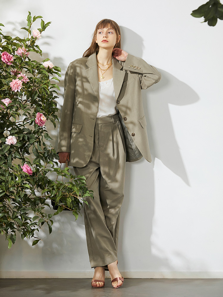 米可帛恩秋季新款宽松休闲西装外套中长款廓形西服上衣82964a