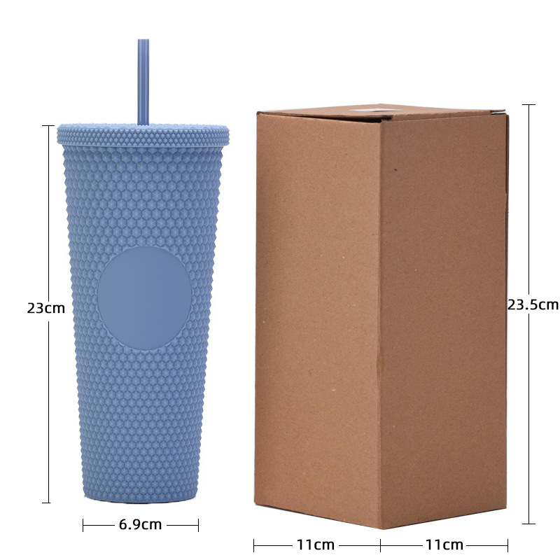 Factory Direct Supply Double Plastic Straw Cup Large Capacity Creative 710ml Durian Cup Hand Cup Portable Diamond Cup