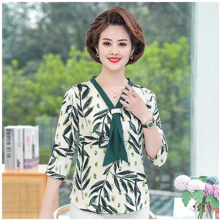 Live Broadcast Same Style 2023 Summer New Thin Fashion Color Middle-Aged Mom Shirt Half-Length Sleeve Underwear Blouse