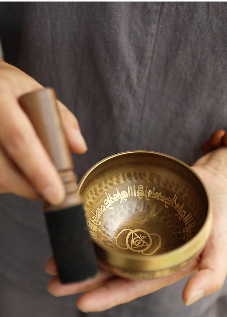 跨境货源尼泊尔佛音碗瑜伽冥想颂钵singing bowl新品手工经文摆件