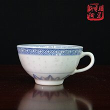 景德镇老厂货国营厂出口青花玲珑陶瓷耳杯加彩描金水杯咖啡杯茶杯