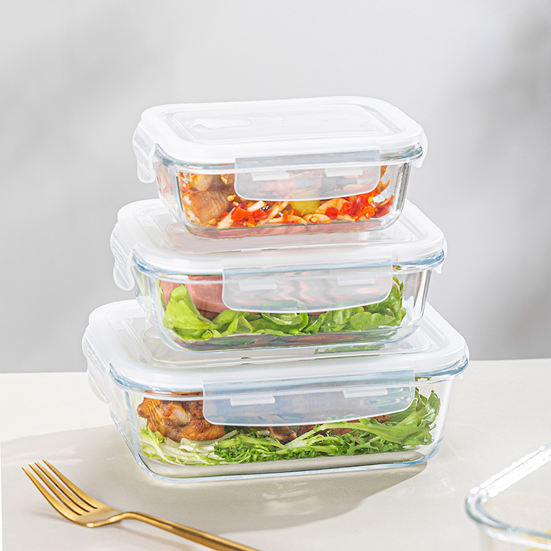 Microwave Oven Heating Glass Lunch Box Refrigerator Freshness Bowl with Lid Sealed Box Student Bento Box Lunch Box