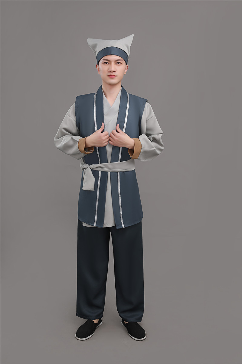 新款店小二平民古装演出成人汉服男农夫家丁仆人书童茶艺馆工作服