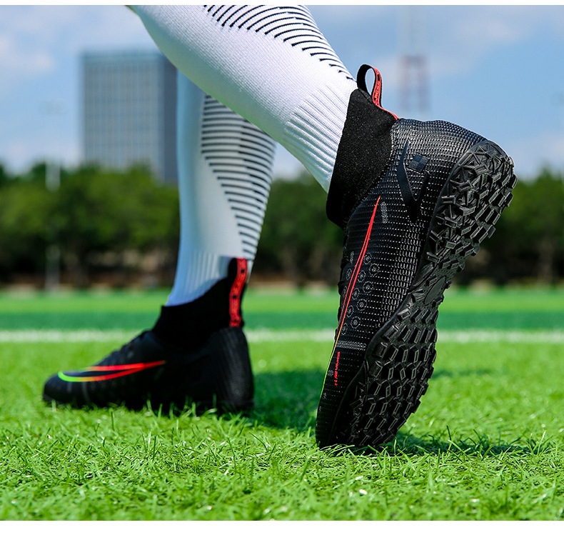 跨境高帮足球鞋男女儿童tf碎钉人造草坪ag钉学生皮足运动训练鞋男