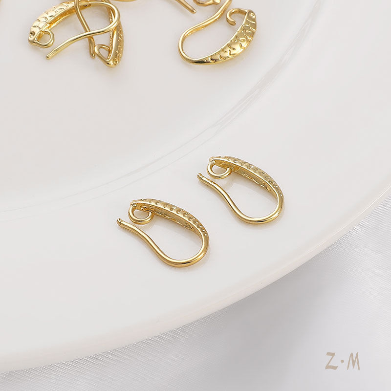 铜镀14k包金保色鱼纹耳钩带吊耳针手工diy耳环耳坠材料耳饰品配件