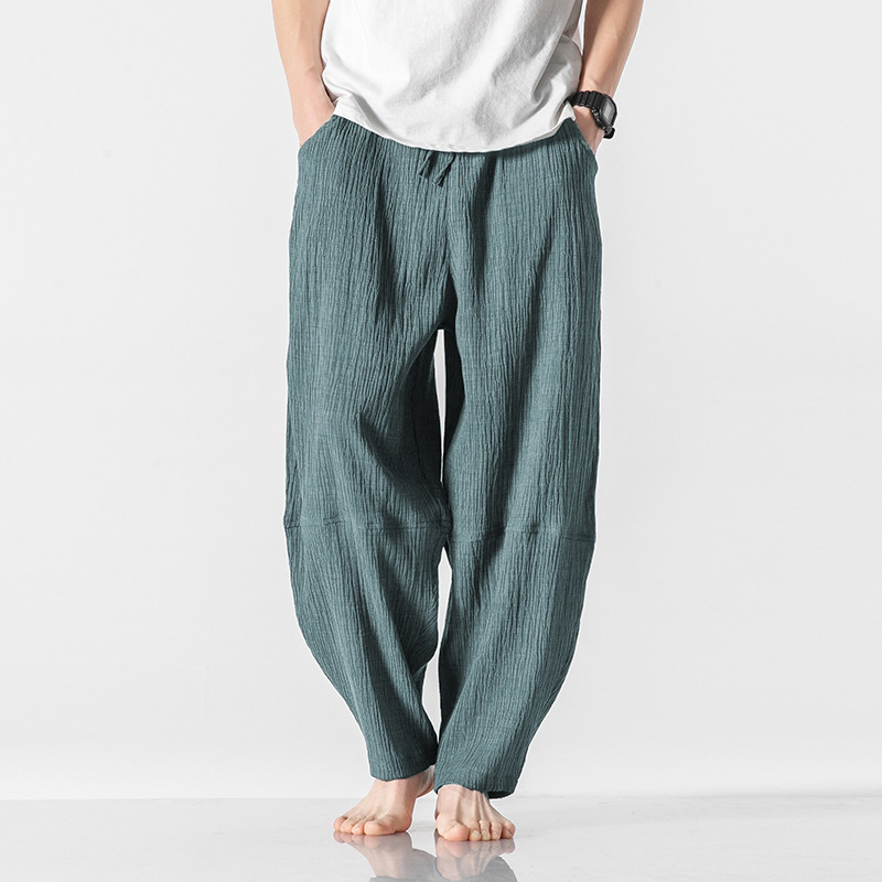 2022春夏新款冰丝萝卜裤男中国风宽松九分阔腿裤男士休闲喇叭长裤