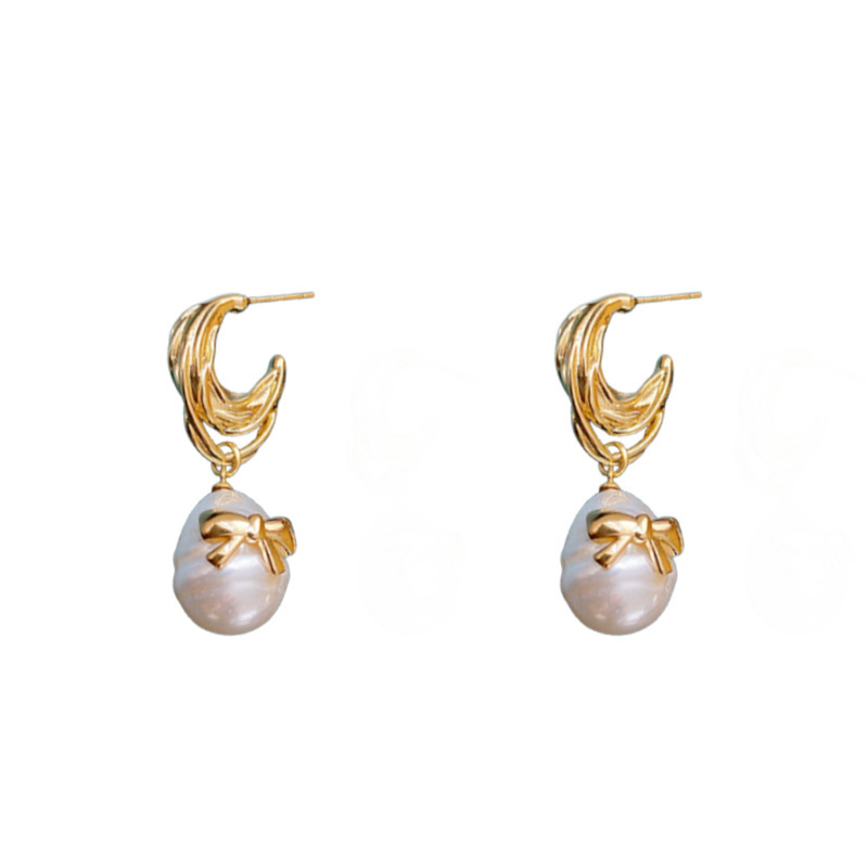 Pearl Earrings High-Grade Real Gold Electroplated Silver Needle French Vintage Court Style Earrings All-Match Ear Jewelry Wholesale