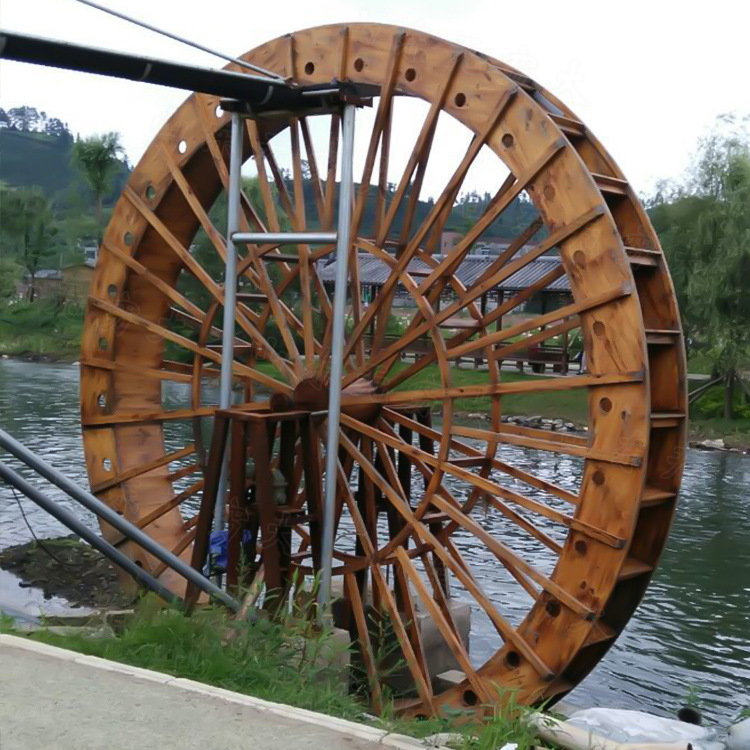 户外大型仿古景观黄河水车 景区网红旋转流水摆件 木制装饰成品