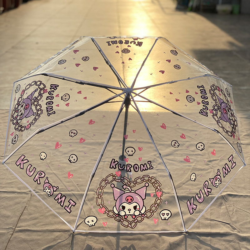 卡通透明塑料伞全自动开收伞网红男女可爱折叠学生加厚高颜值雨伞