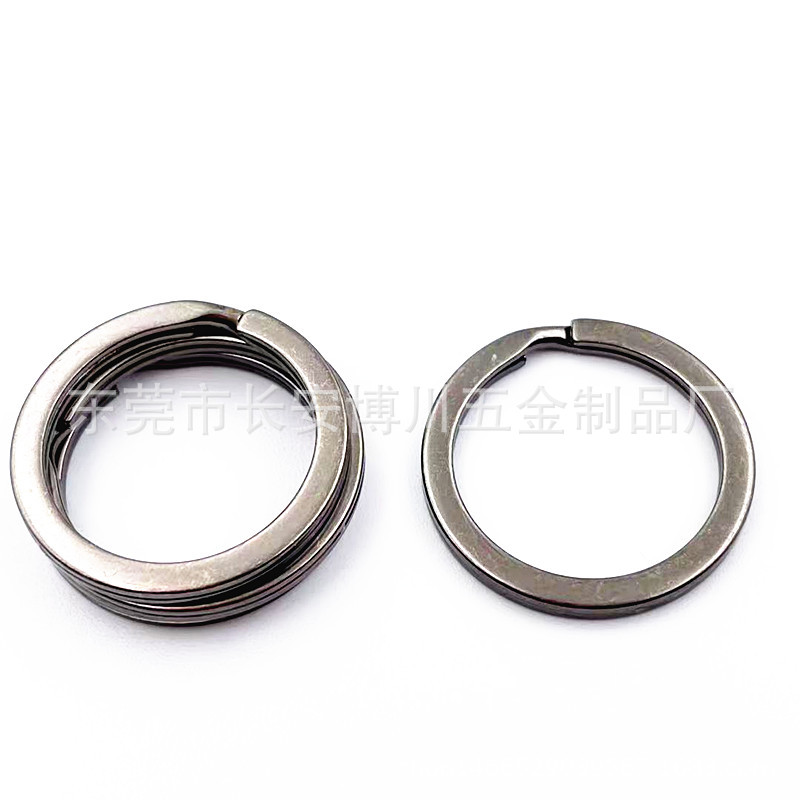 Dongguan Quality Spot Supply Metal Black Key Ring Ring Flat Ring Flat Ring with Chain Car Key Ring Accessories