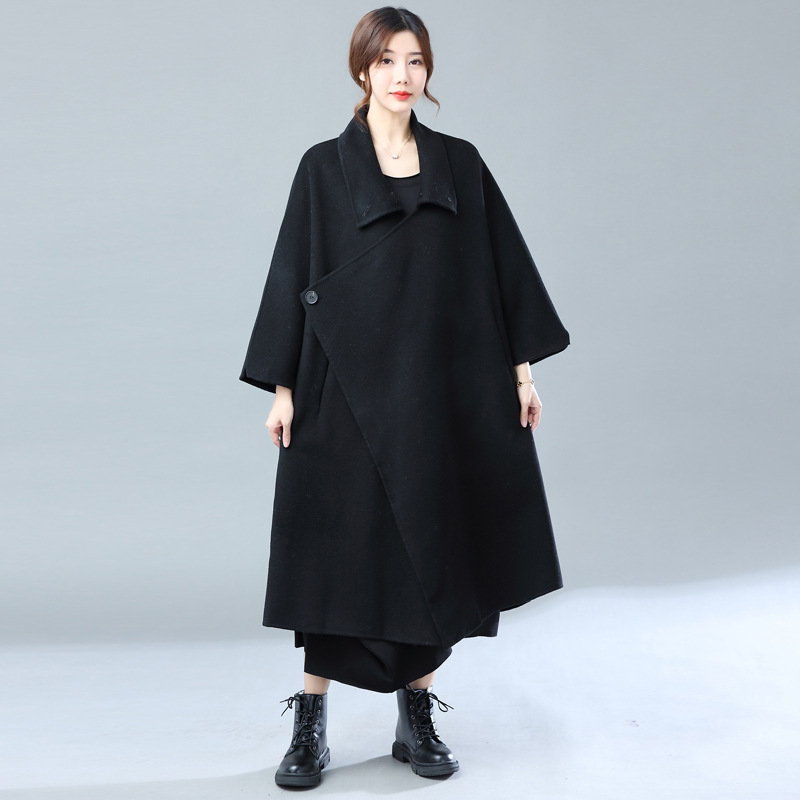 2022年新款个性大码女式双面羊绒大衣文艺长款显瘦羊毛纯色外套