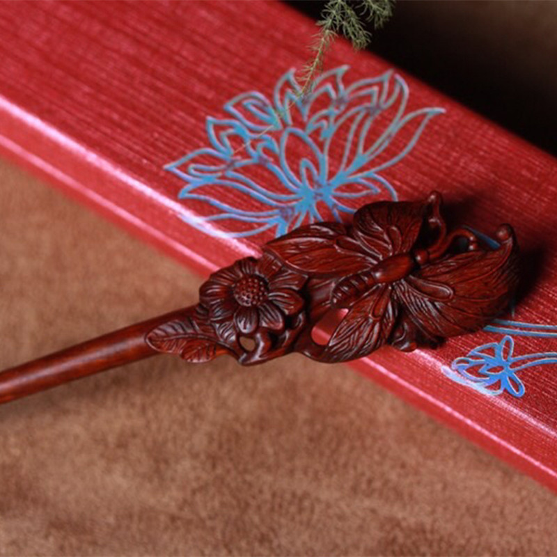 紫檀木发簪发钗diy古风步摇发饰簪子犀牛角紫檀木质发簪配件