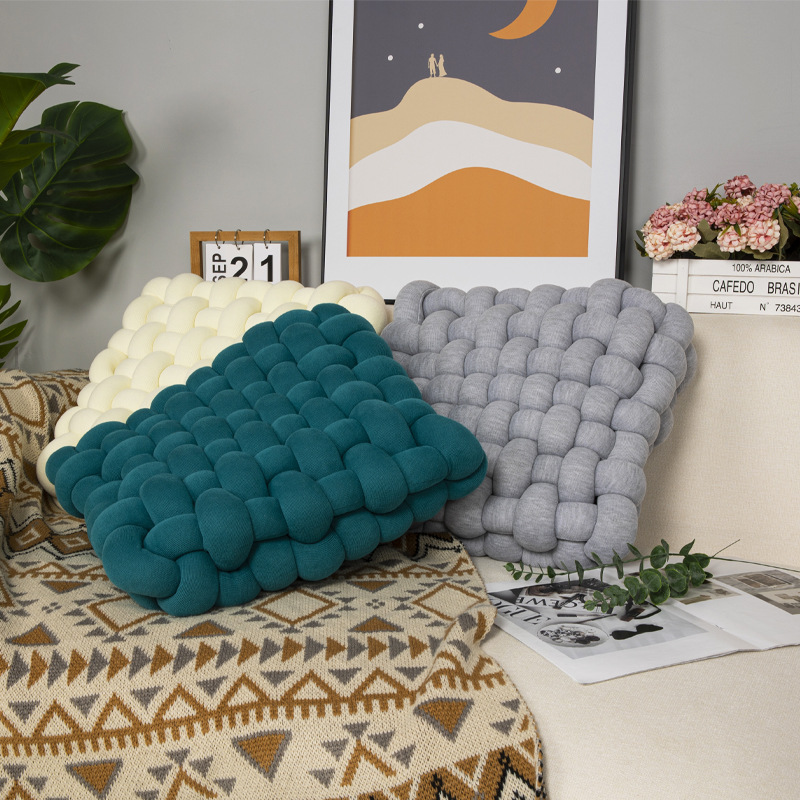 北欧ins风抱枕针织毛线方形编织椅垫坐垫沙发靠背靠枕装饰飘窗垫