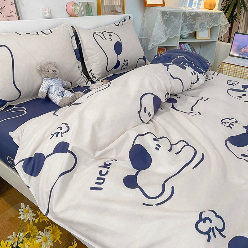 Bed Sheet Four-Piece Quilt Cover Summer Single Student Dormitory Three-Piece Set Brushed One-Piece Duvet Cover Cartoon Bedding