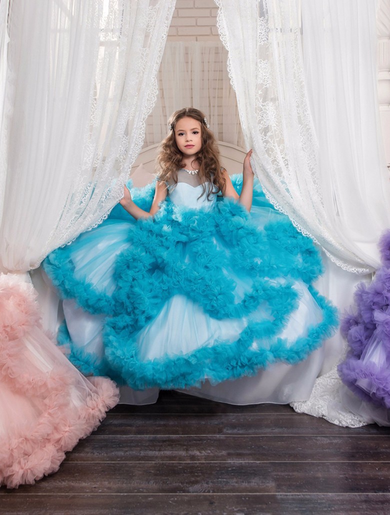 儿童公主裙花童婚纱晚礼服拖地长裙女童蓬蓬裙夏季新款演出服2022