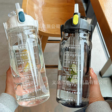 跨境新款塑料水杯2000ML大容量带吸管茶漏运动水壶便携提手杯子