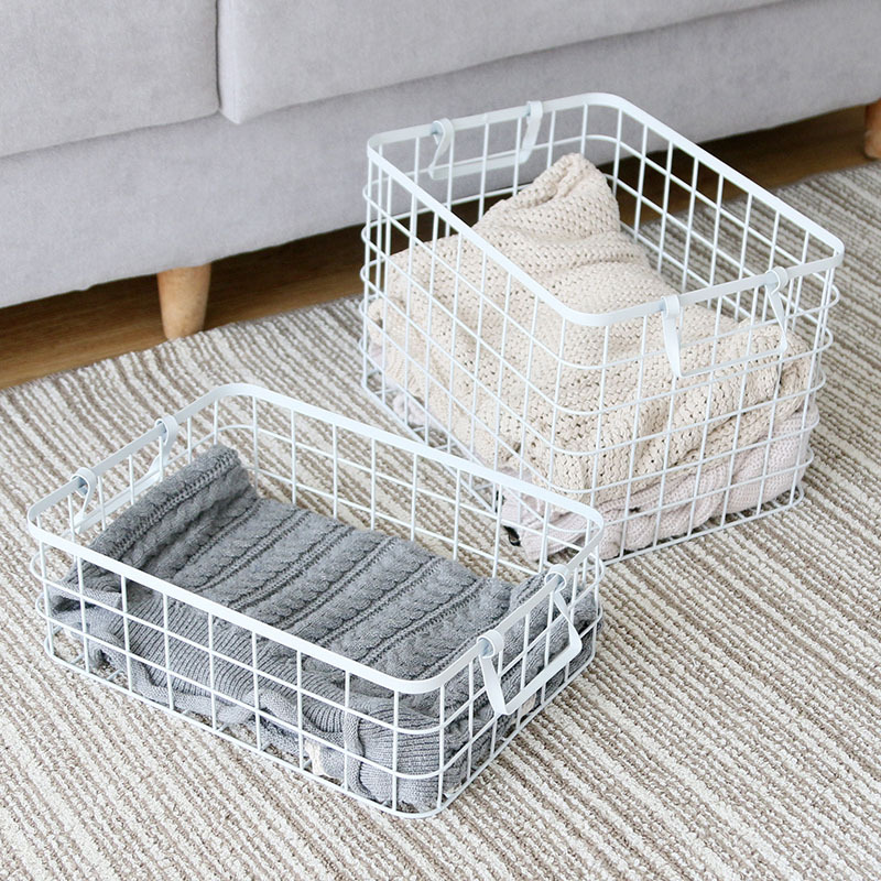 Nordic Ins Style Wrought Iron Storage Basket Family Storage Basket Rectangular Snack Bedroom Dirty Laundry Toy Storage Basket