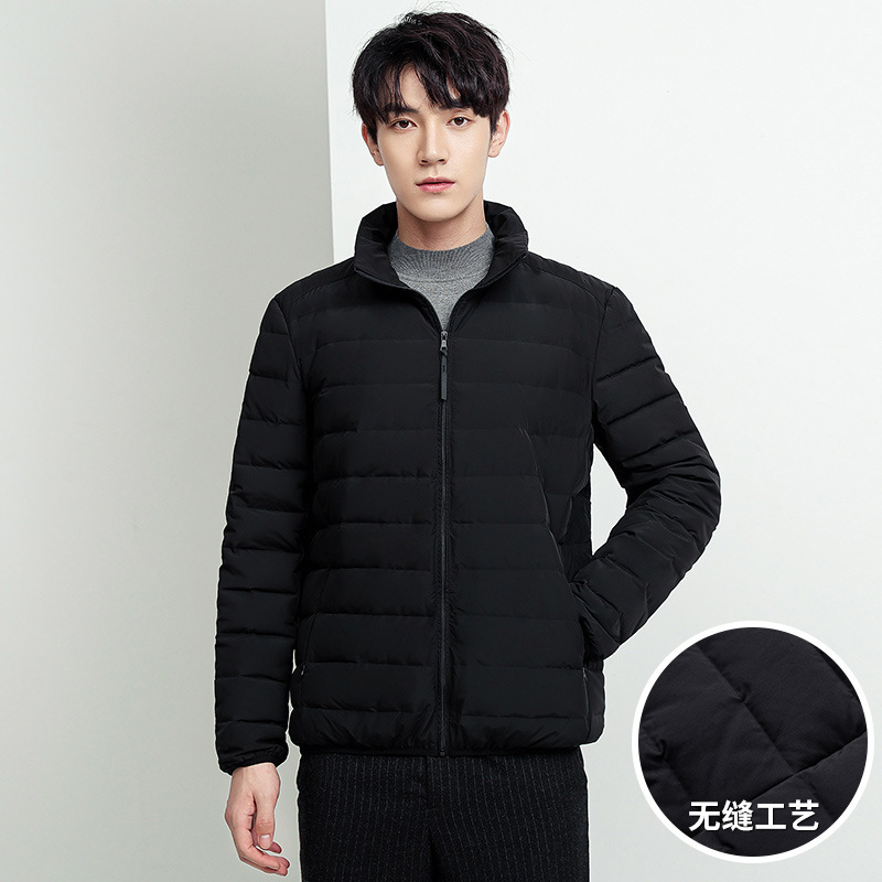 2022 Autumn and Winter New Men's Lightweight down Jacket Men's Clothing Short Chic Seamless Stand Collar White Duck down Warm Jacket