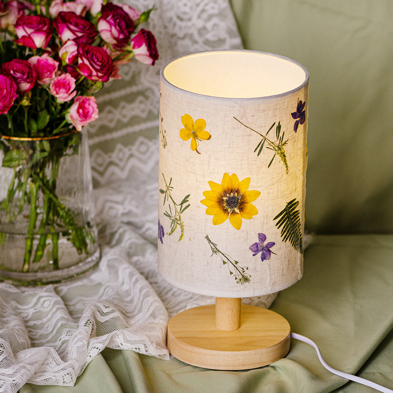 押花台灯diy花材 亚麻布艺家居夜灯 ins干花植物台灯压花治愈手作
