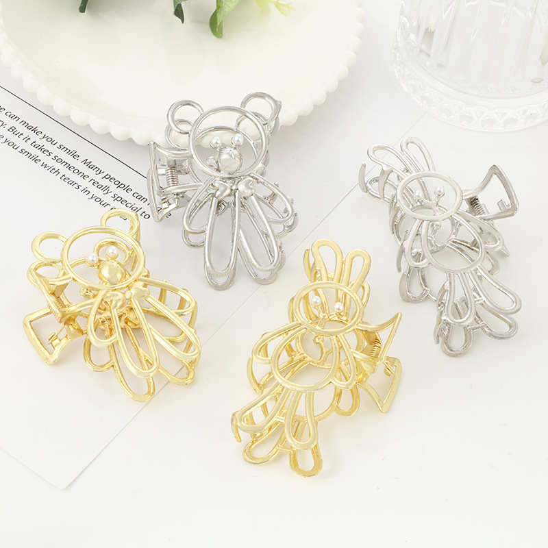 头发夹子头饰珍珠发夹女后脑勺高级感小熊抓夹网红鲨鱼夹发饰批发