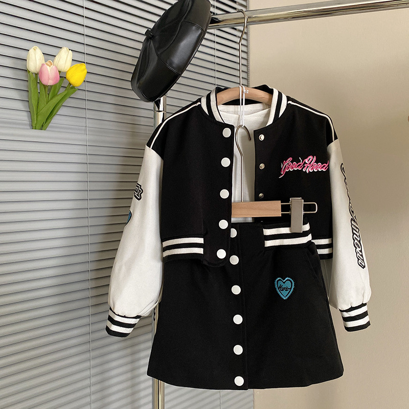 Girls' Suit Spring New Little Girl Fashionable Stylish Baseball Uniform Short Jacket Sports Short Skirt Two-Piece Suit