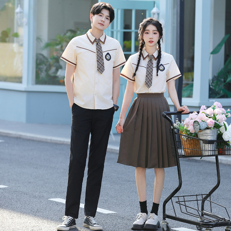 实拍情侣装夏装英伦学院风短袖套装学生班服演出毕业服 男女-阿里巴巴