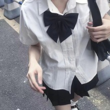 日系甜美jk制服衬衫女+黑色学生百褶裙夏季小个子宽松设计感套装