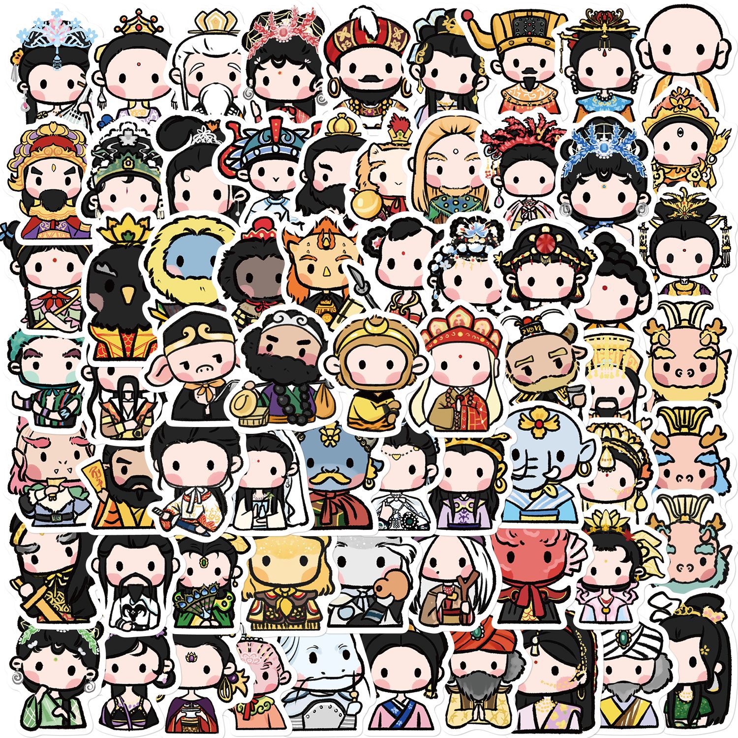 70张/套不重复卡通q版西游卡通人物贴纸装饰diy笔记本水杯贴纸