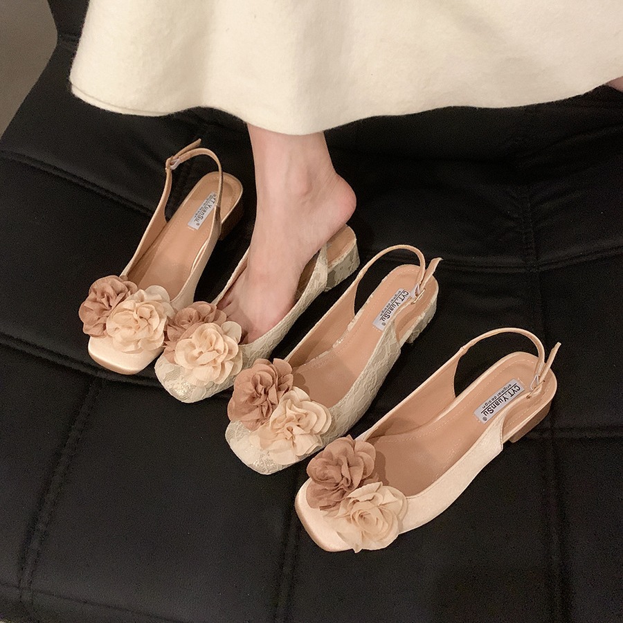 new chinese style retro gentle women‘s shoes 2024 popular spring and summer mid heel french fairy evening style chunky heel closed toe sandals