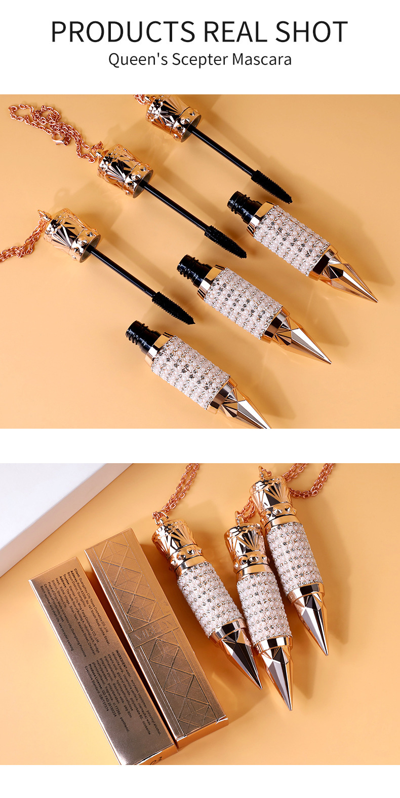 跨境外贸丰盈4d女王权杖睫毛膏 防水纤长卷翘浓密钻石睫毛膏