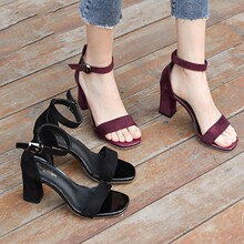 Summer 现货 new mid-heel thick heel buckle high heels women