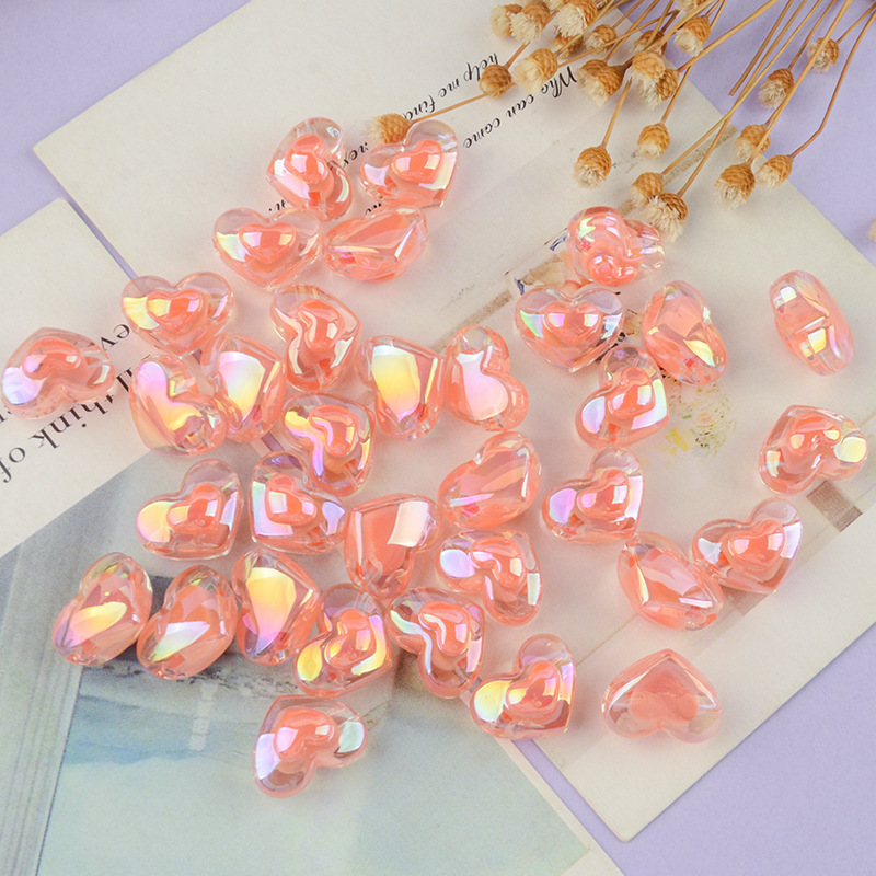 桃心珠中珠马卡龙色亚克力珠子塑料内彩散珠diy手链包串珠半成品