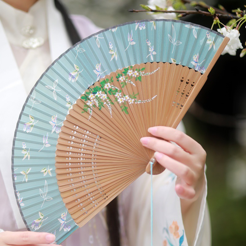 国风折扇仙女扇子古风配旗袍仙气古代易开合夏天竹子竹制便携公主