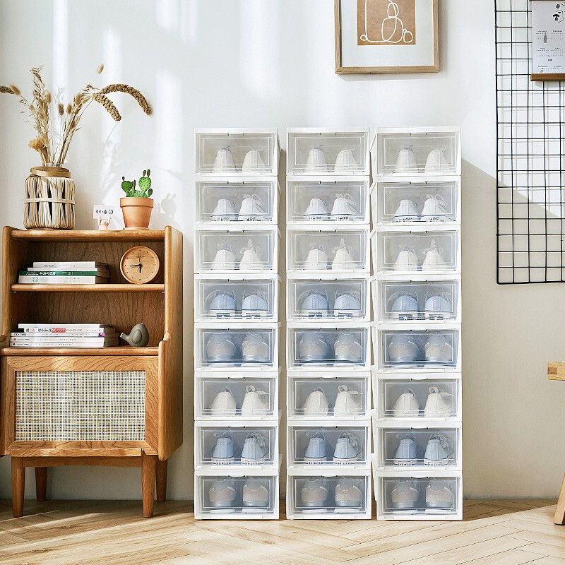 清野之木翻盖式鞋柜塑料鞋盒收纳盒鞋架省空间透明款式大小号