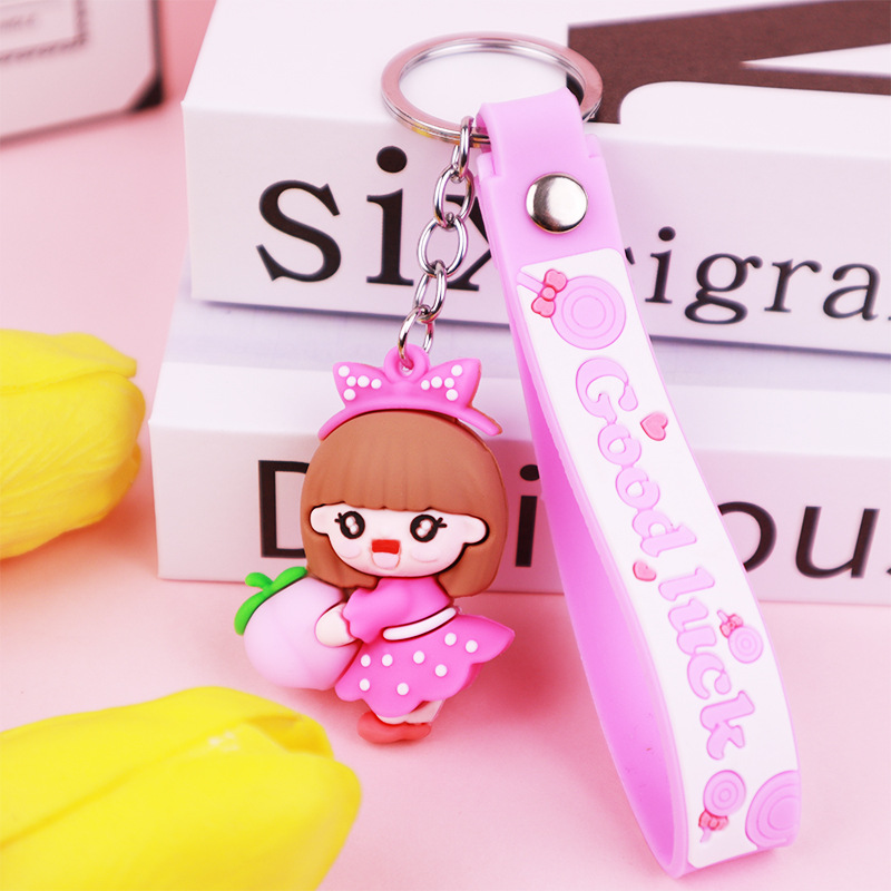 New Cute Peach Polka Dot Girl Keychain Cars and Bags Pendant Couple Key Chain Hanging Decoration Push Gift