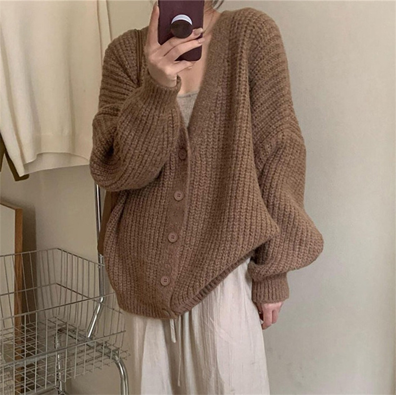 Thick Needle Large Size Women's Long-Sleeved Soft Glutinous Sweater Women's Coat Autumn and Winter New Loose Thick Figure Flattering Knit Cardigan Women's