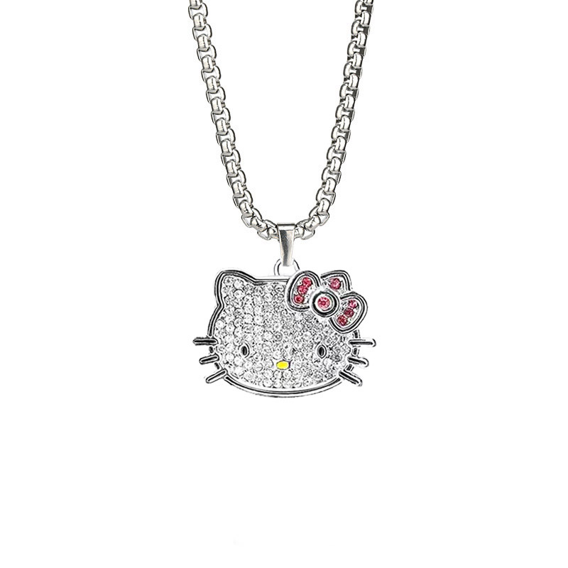 Cross-Border New Arrival Cat Pendant Necklace with Diamond Fashion Cute Style Long Necklace Autumn and Winter Sweater Chain Wholesale