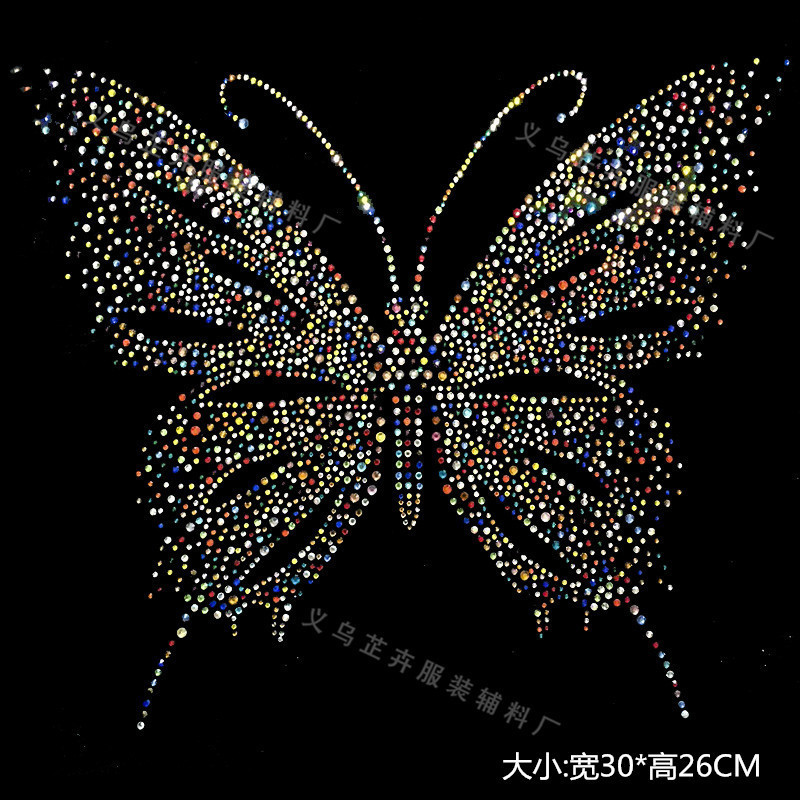 厂家供应彩色蝴蝶烫钻图案 烫钻烫图 t胸前大烫钻图