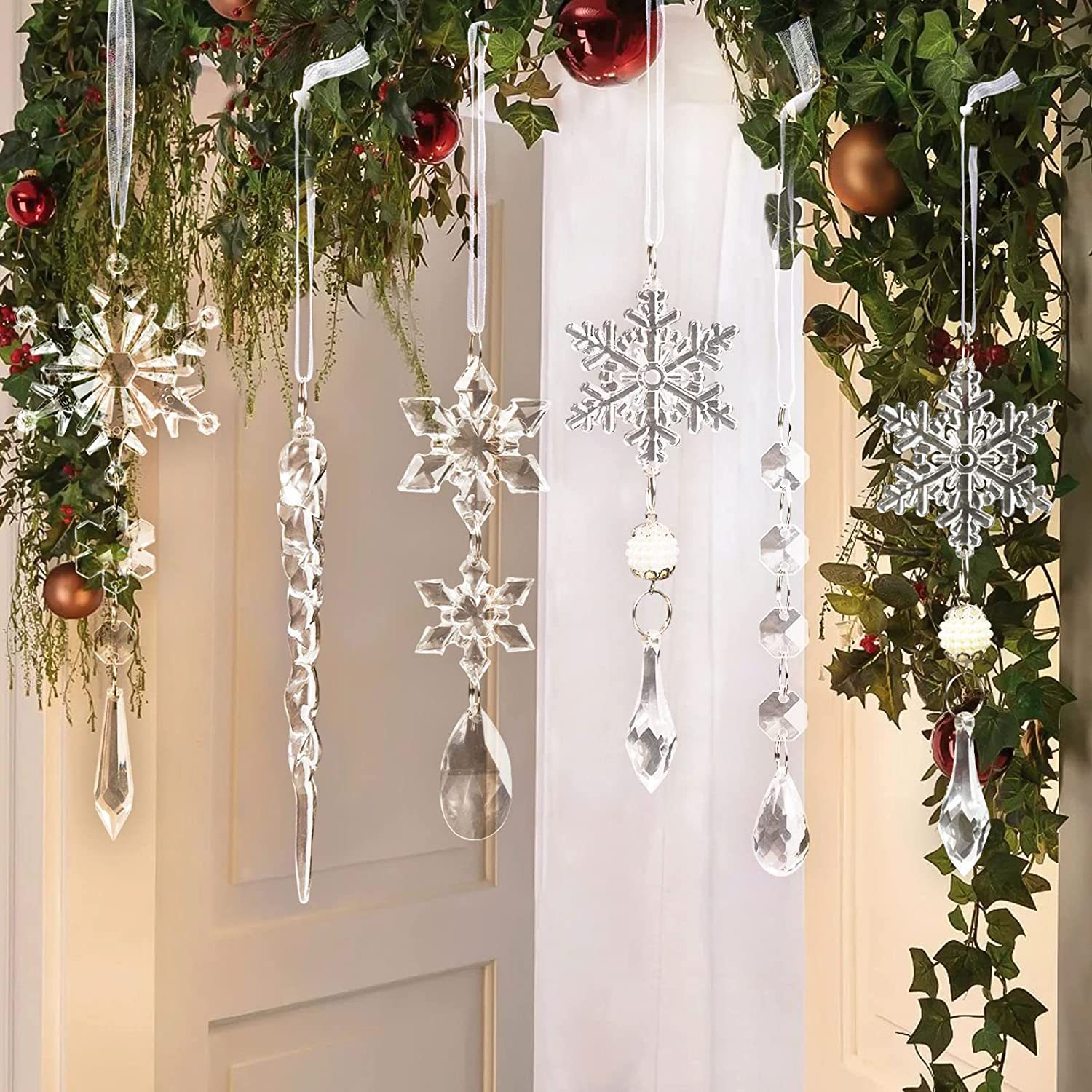 Haobei 2023 New Christmas Decoration Supplies Christmas Ice Bar Transparent Snowflake Icicles Acrylic Fake Ice Cone