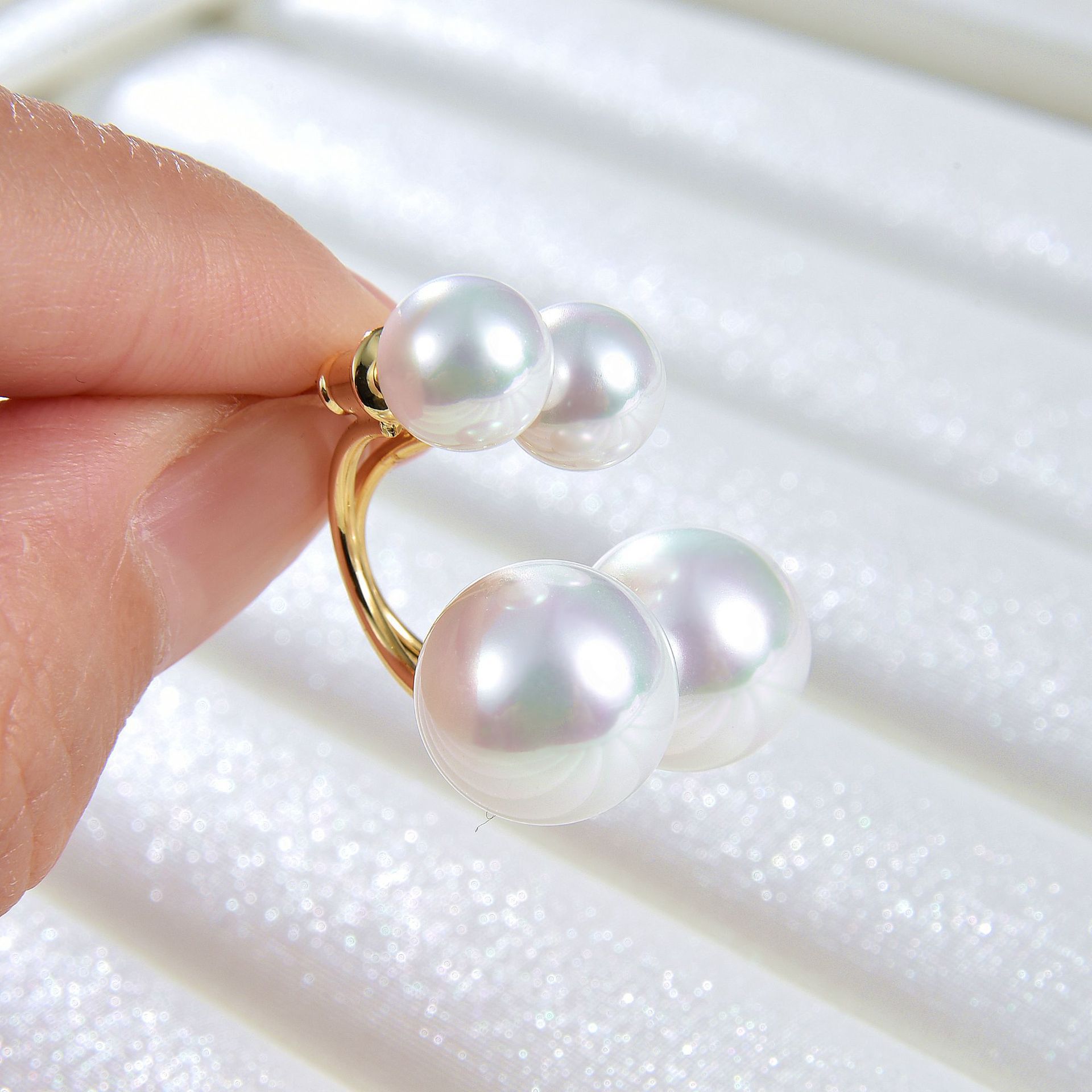 乔妹珍珠耳环大小珠耳钉澳白珍珠耳钉双珠耳钉南洋金珠耳坠