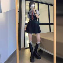 A5209 学院风jk制服收腰显瘦短袖衬衫背带连衣裙两件套装女夏裙子